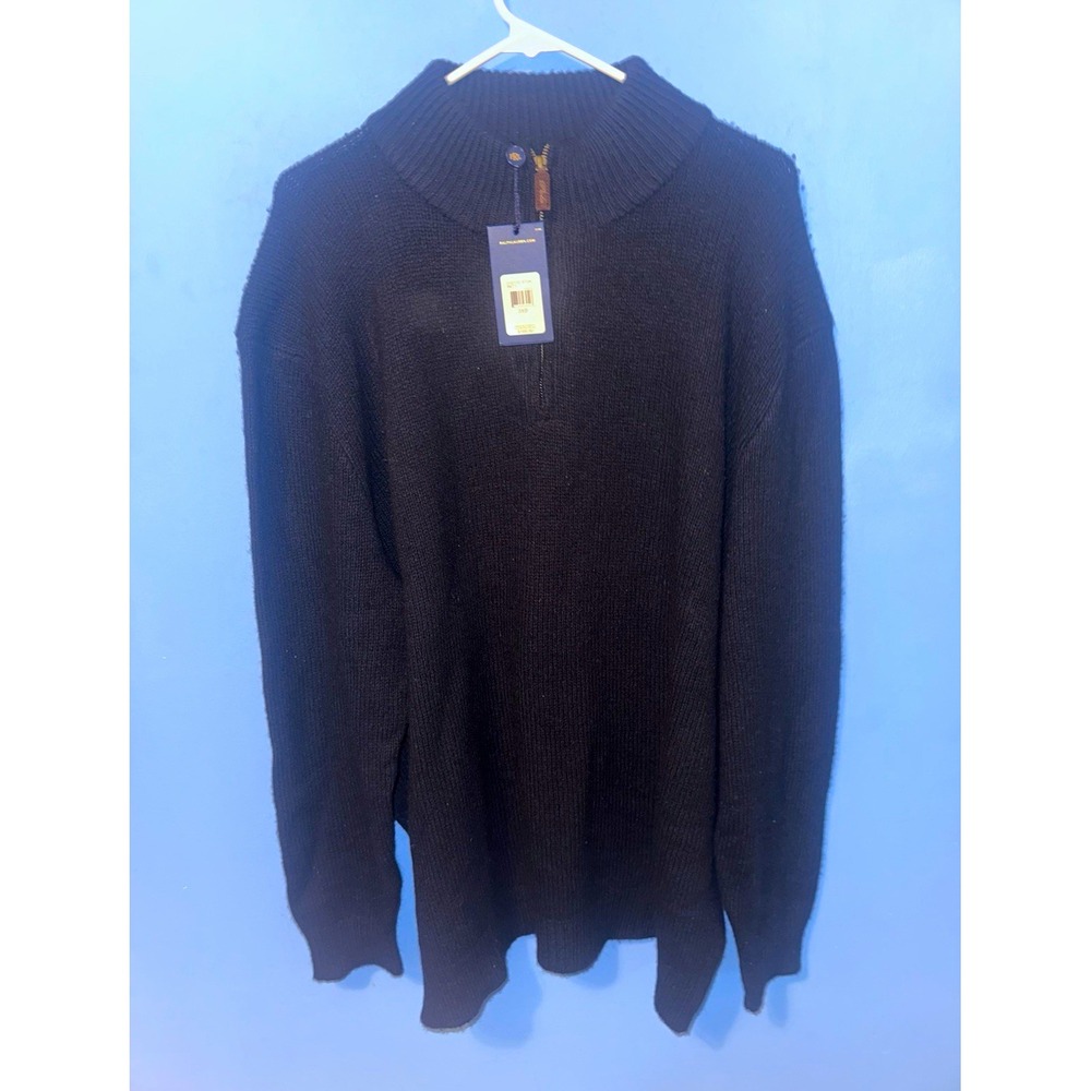 Polo Ralph Lauren Mens Black 1/4 Zip Mock Neck Merino Wool Sweater 3XB NWT